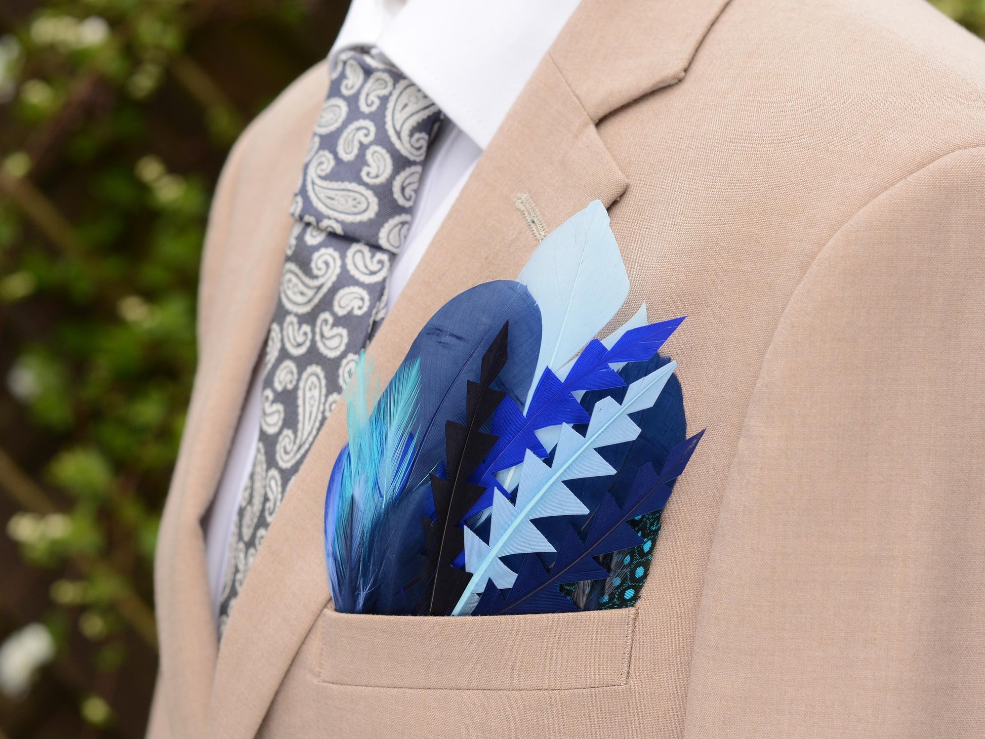Shades of Blue Goose Feather Pocket Square No.208 | Suit Accessory | Feather Neck Tie | Grooms Outfit | Groomsmen Gift