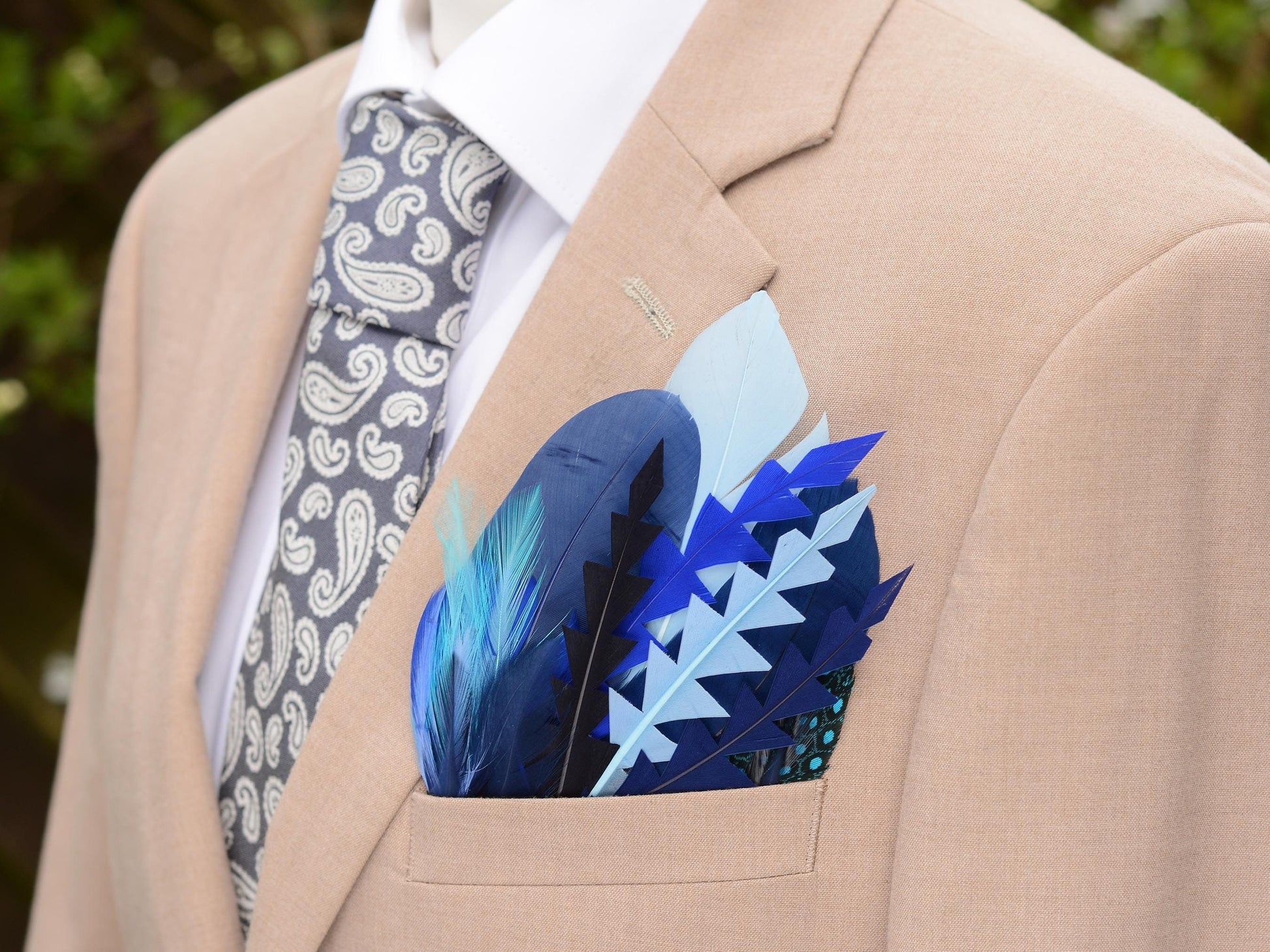Shades of Blue Goose Feather Pocket Square No.208 | Suit Accessory | Feather Neck Tie | Grooms Outfit | Groomsmen Gift