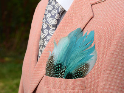 Ombre Teal and Green Feather Pocket Square No.117 | Suit Accessory | Feather Neck Tie | Grooms Outfit | Groomsmen Gift