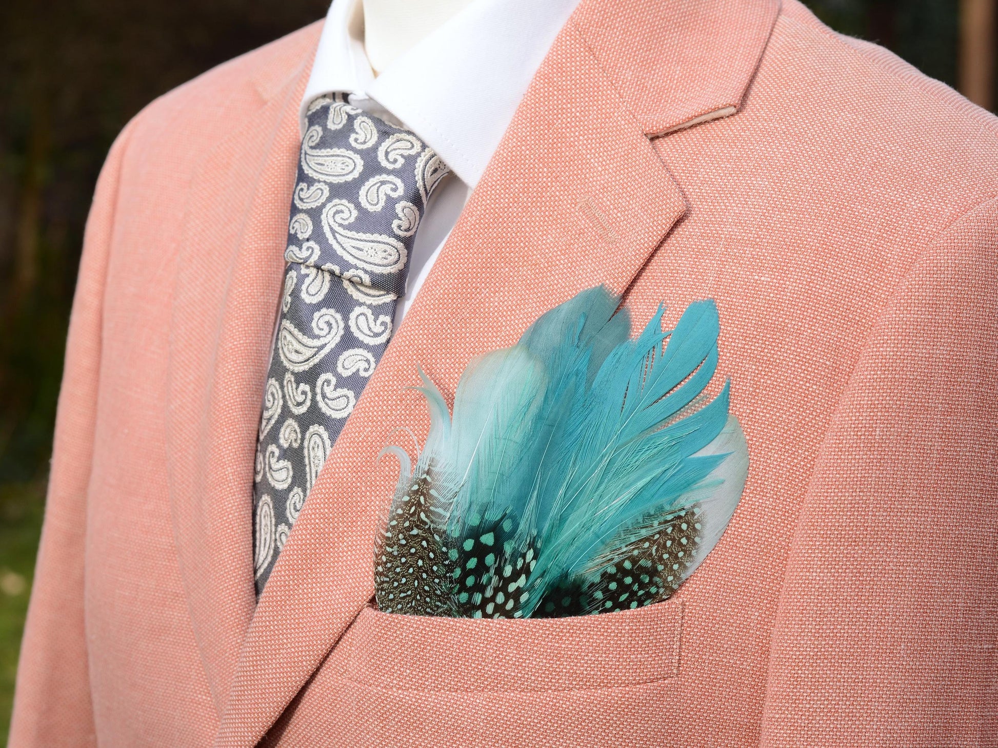 Ombre Teal and Green Feather Pocket Square No.117 | Suit Accessory | Feather Neck Tie | Grooms Outfit | Groomsmen Gift