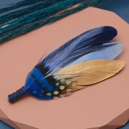Shades of Blue and Gold Feather Lapel Pin / Hat Pin | Feather Boutonniere | Duck Feather Brooch