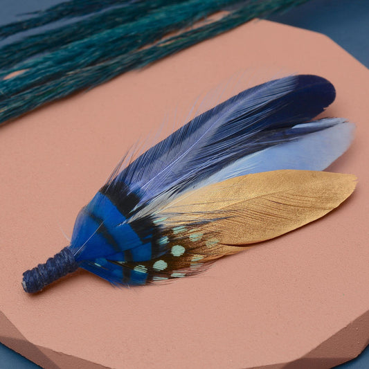 Shades of Blue and Gold Feather Lapel Pin / Hat Pin | Feather Boutonniere | Duck Feather Brooch