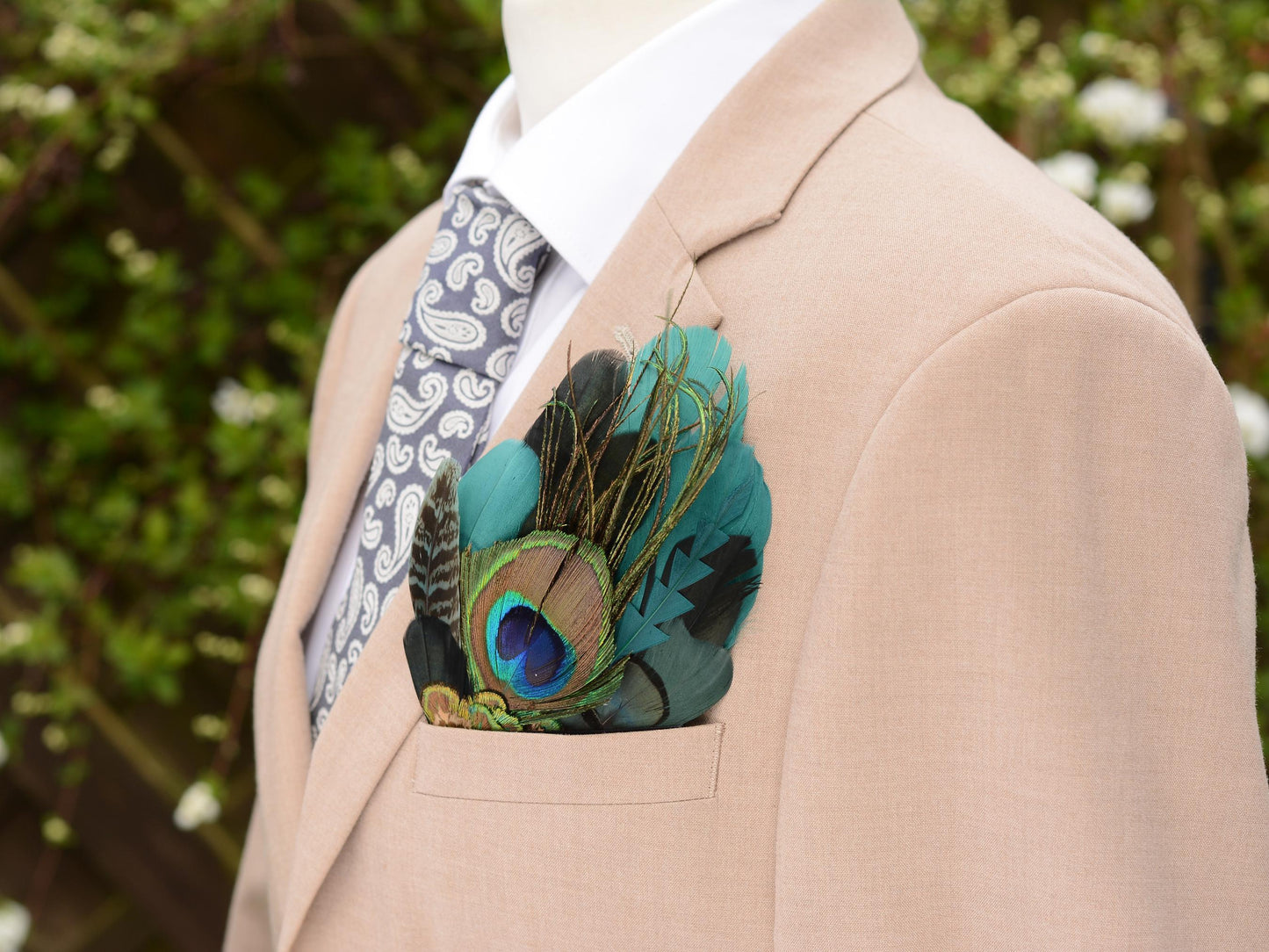 Peacock Feather Pocket Square in Shades of Black and Green No.232 | Suit Accessory | Feather Neck Tie | Grooms Outfit |