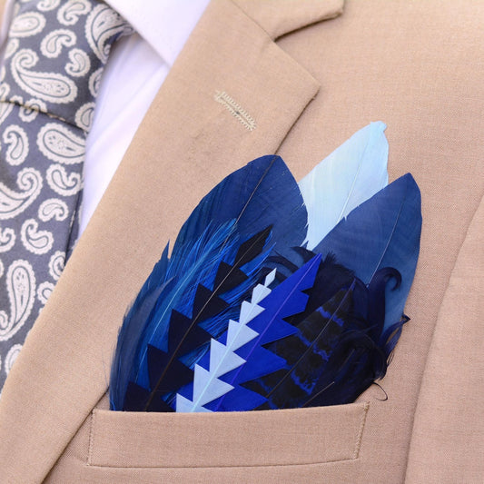Feather Pocket Square in Shades of Blue No.257 | Suit Accessory | Feather Neck Tie | Grooms Outfit | Groomsmen Gift