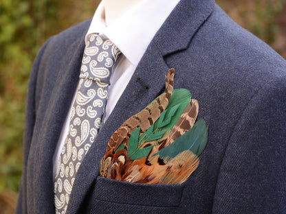 Pheasant Feather Pocket Square in Green and Copper No.195 | Suit Accessory | Feather Neck Tie | Grooms Outfit | Groomsmen Gift