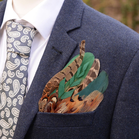 Pheasant Feather Pocket Square in Green and Copper No.195 | Suit Accessory | Feather Neck Tie | Grooms Outfit | Groomsmen Gift