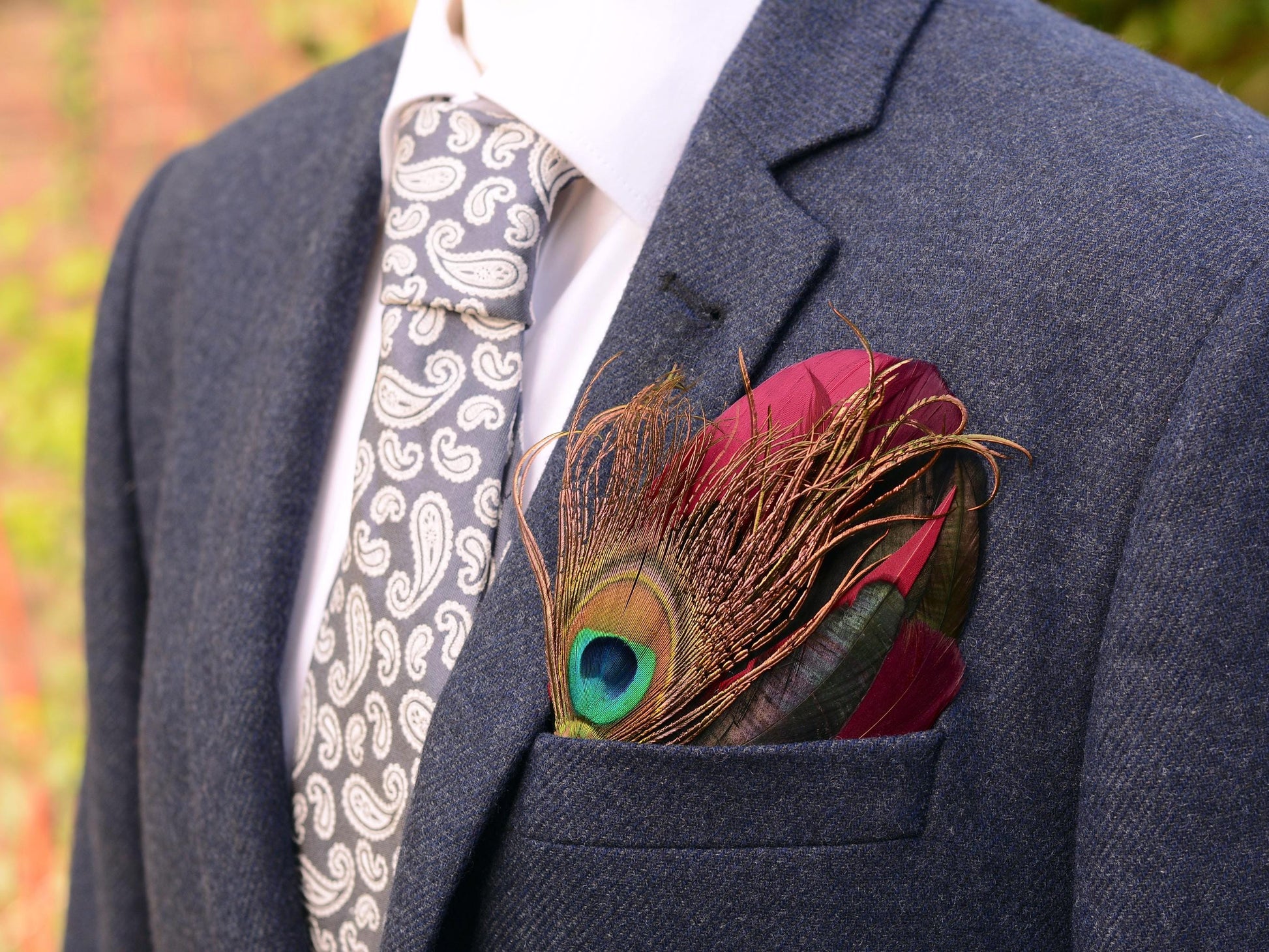 Burgundy, Black and Peacock Feather Pocket Square No.198 | Suit Accessory | Feather Neck Tie | Grooms Outfit | Groomsmen | Wedding