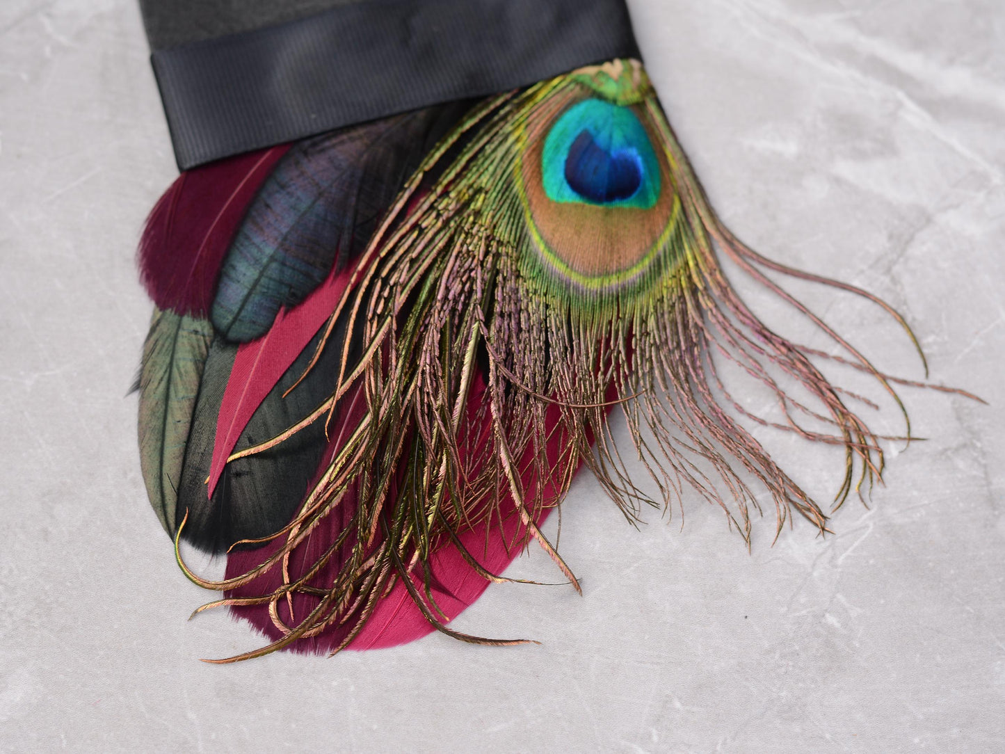 Burgundy, Black and Peacock Feather Pocket Square No.198 | Suit Accessory | Feather Neck Tie | Grooms Outfit | Groomsmen | Wedding