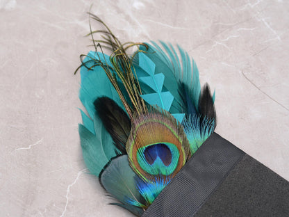 Peacock Feather Pocket Square in Shades of Teal and Turquoise No.238 | Suit Accessory | Feather Neck Tie | Grooms Outfit | Groomsmen Gift