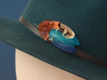 Navy Blue and Teal Pheasant Feather Pin | Feather Boutonniere | Duck Feather Brooch / Hat Pin