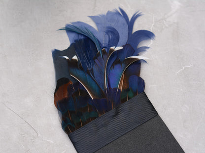 Navy Blue Duck and Pheasant Feather Pocket Square No.130 | Suit Accessory | Feather Neck Tie | Grooms Outfit