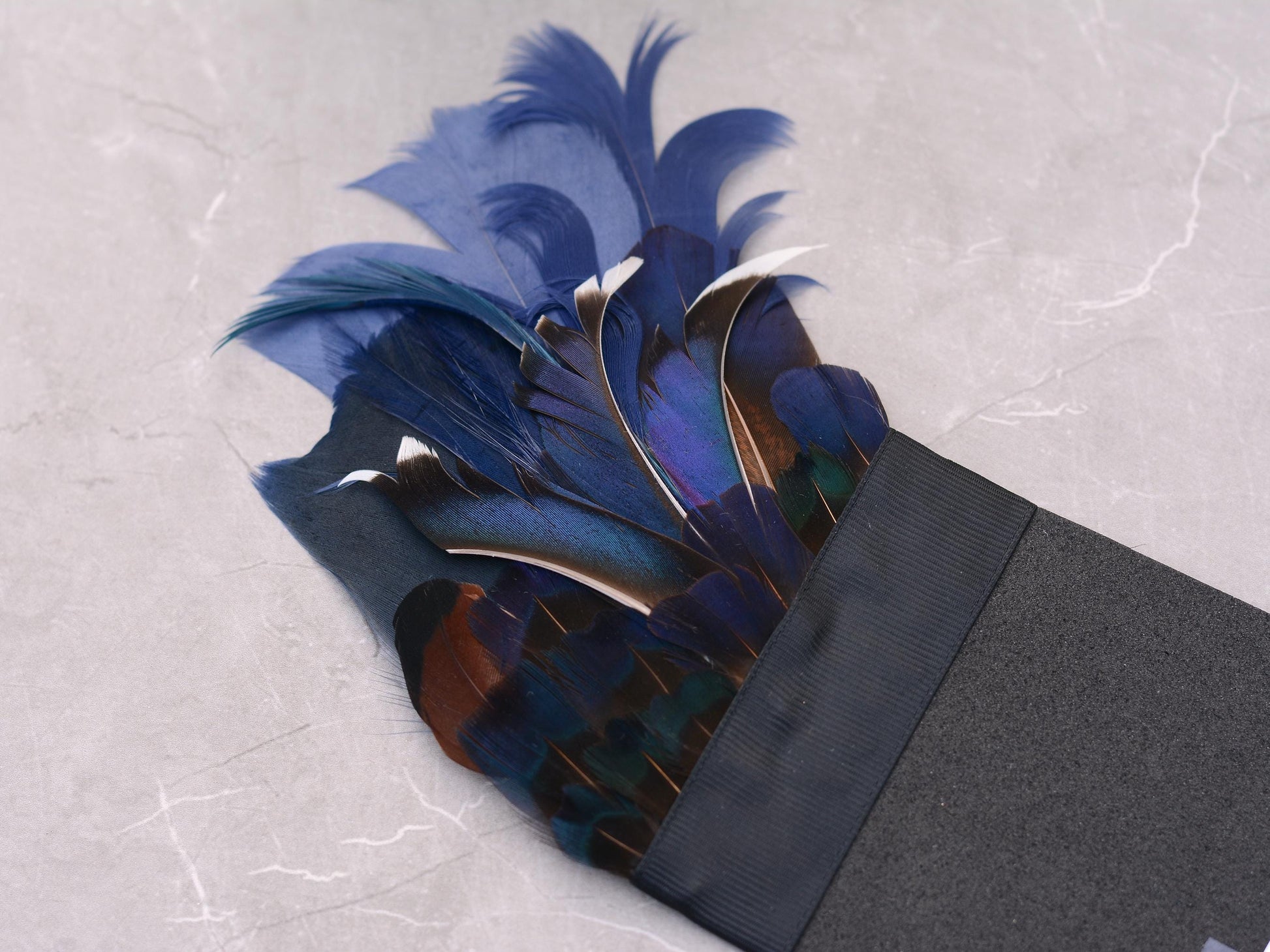 Navy Blue Duck and Pheasant Feather Pocket Square No.130 | Suit Accessory | Feather Neck Tie | Grooms Outfit