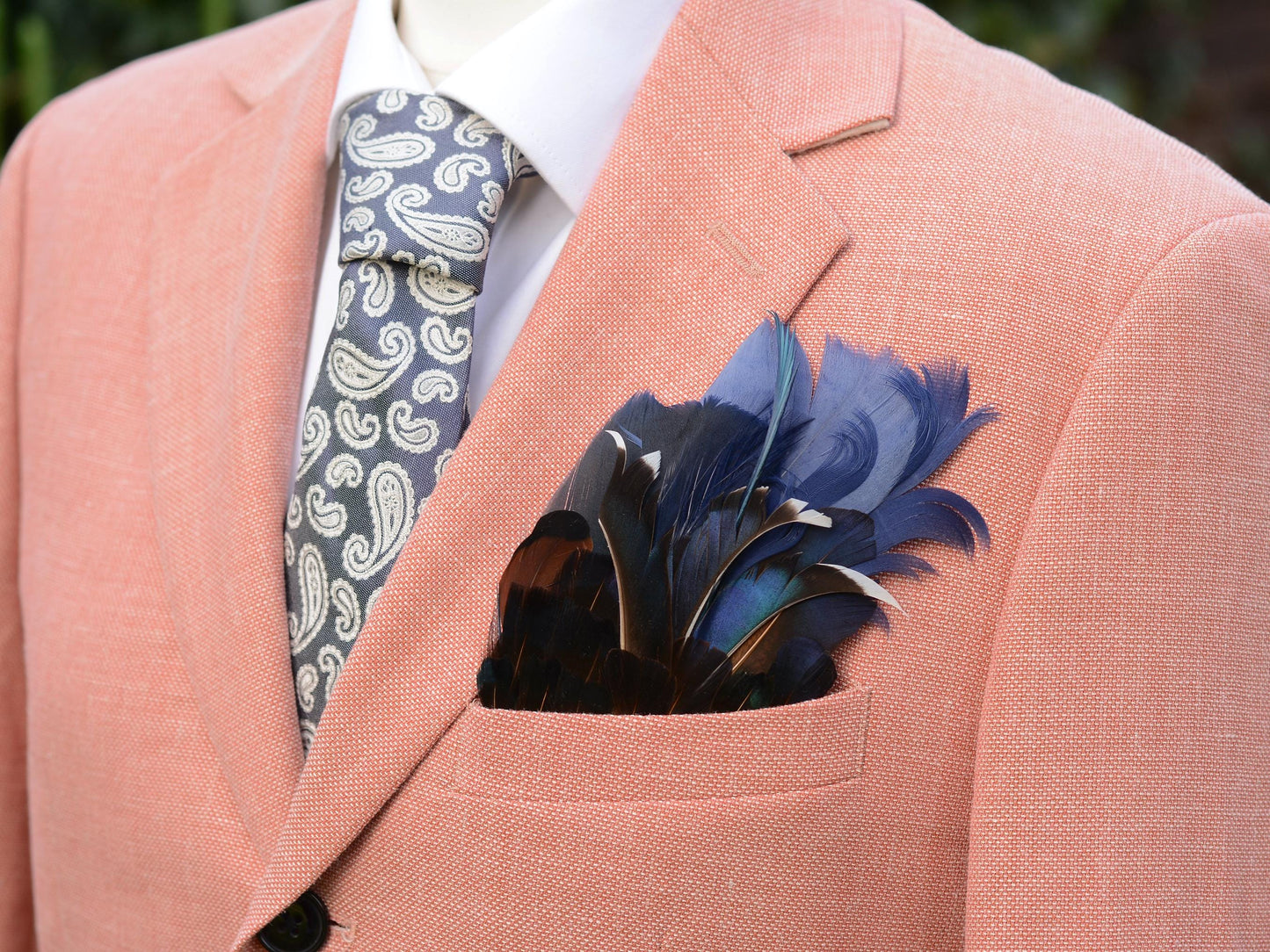 Navy Blue Duck and Pheasant Feather Pocket Square No.130 | Suit Accessory | Feather Neck Tie | Grooms Outfit