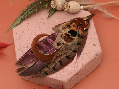 Pheasant Feather Hat Pin in Plum Purple and Copper No.305 | Pheasant Feather Boutonniere / Feather Brooch
