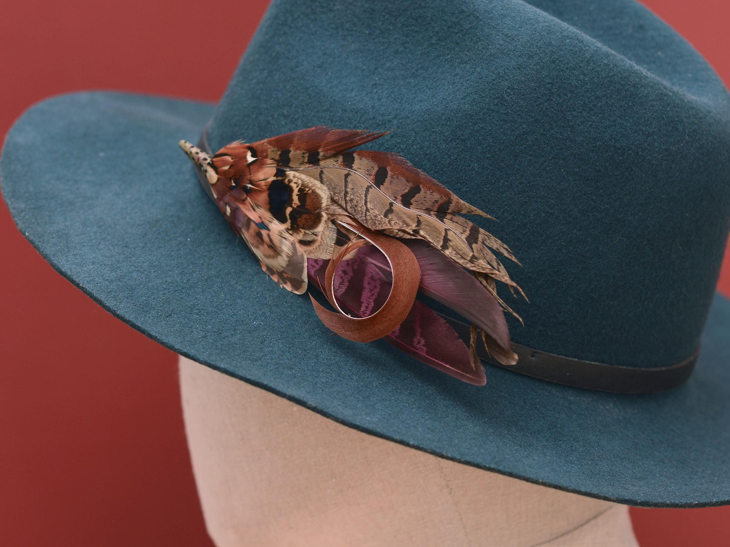Pheasant Feather Hat Pin in Plum Purple and Copper No.305 | Pheasant Feather Boutonniere / Feather Brooch