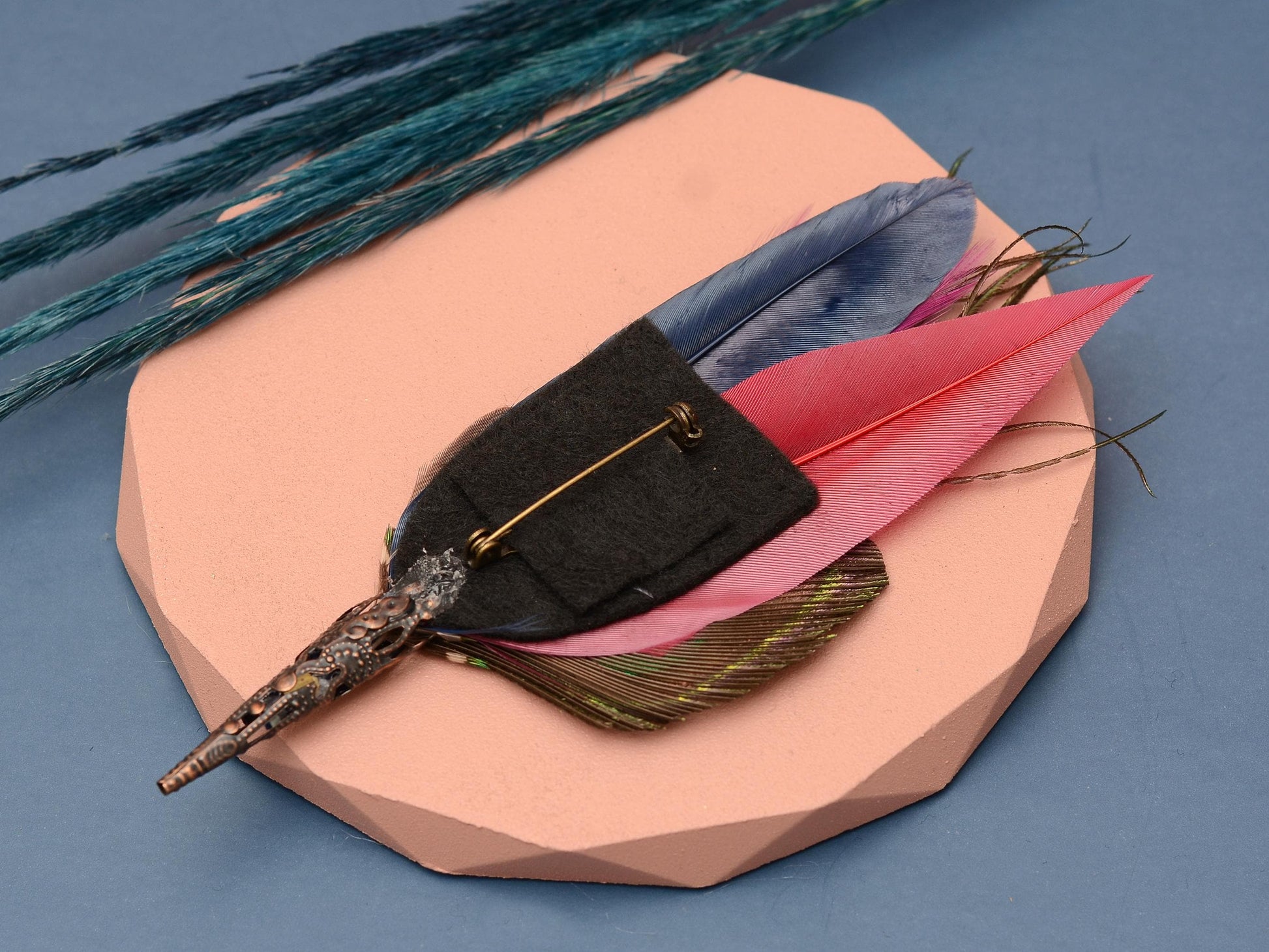 Burgundy and Navy Peacock Feather Boutonniere Pin | Feather Hat Pin | Peacock Feather Brooch