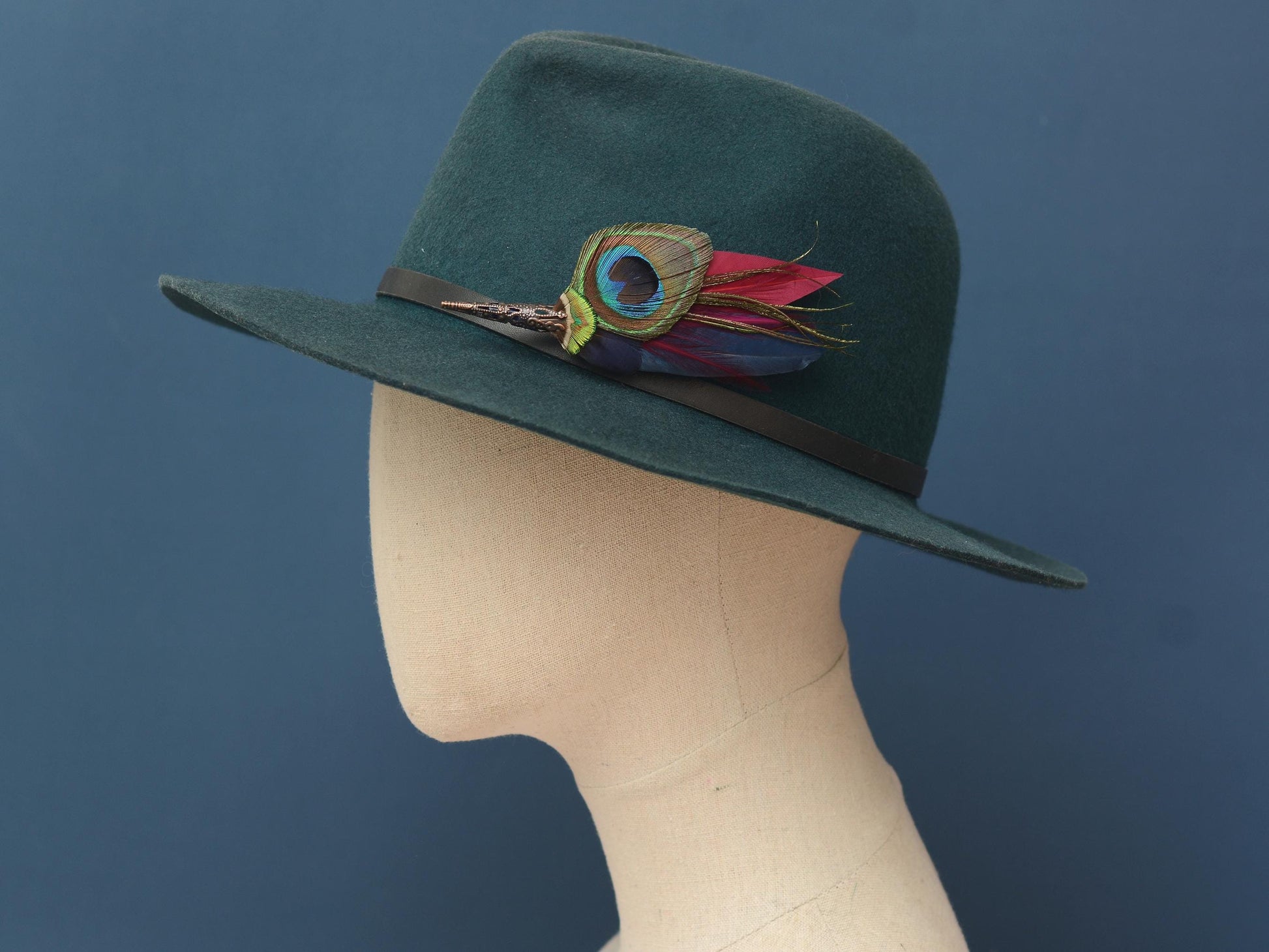 Burgundy and Navy Peacock Feather Boutonniere Pin | Feather Hat Pin | Peacock Feather Brooch