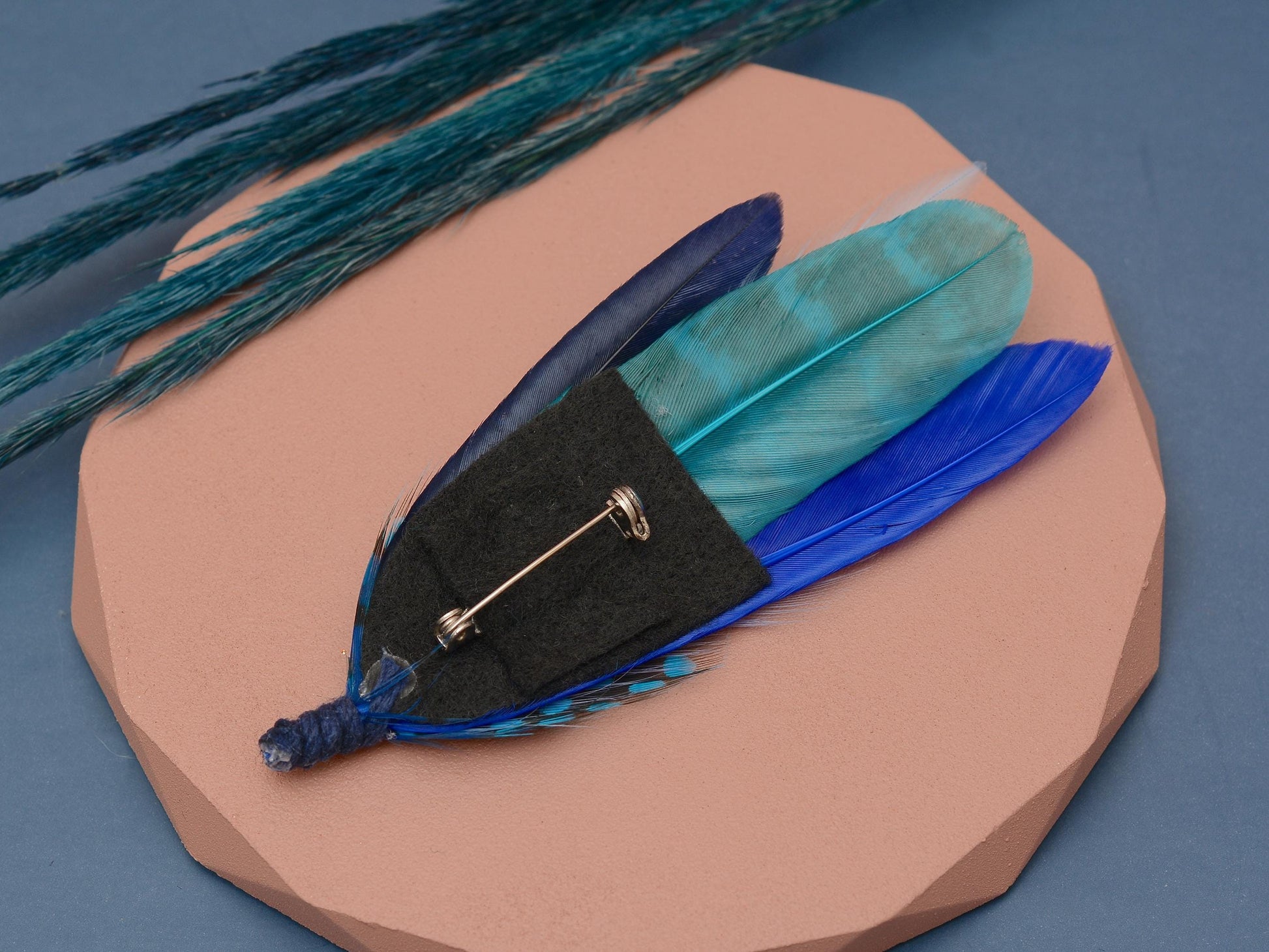Shades of Blue Feather Hat Pin | Blue Feather Boutonniere | Feather Brooch | Feather Corsage