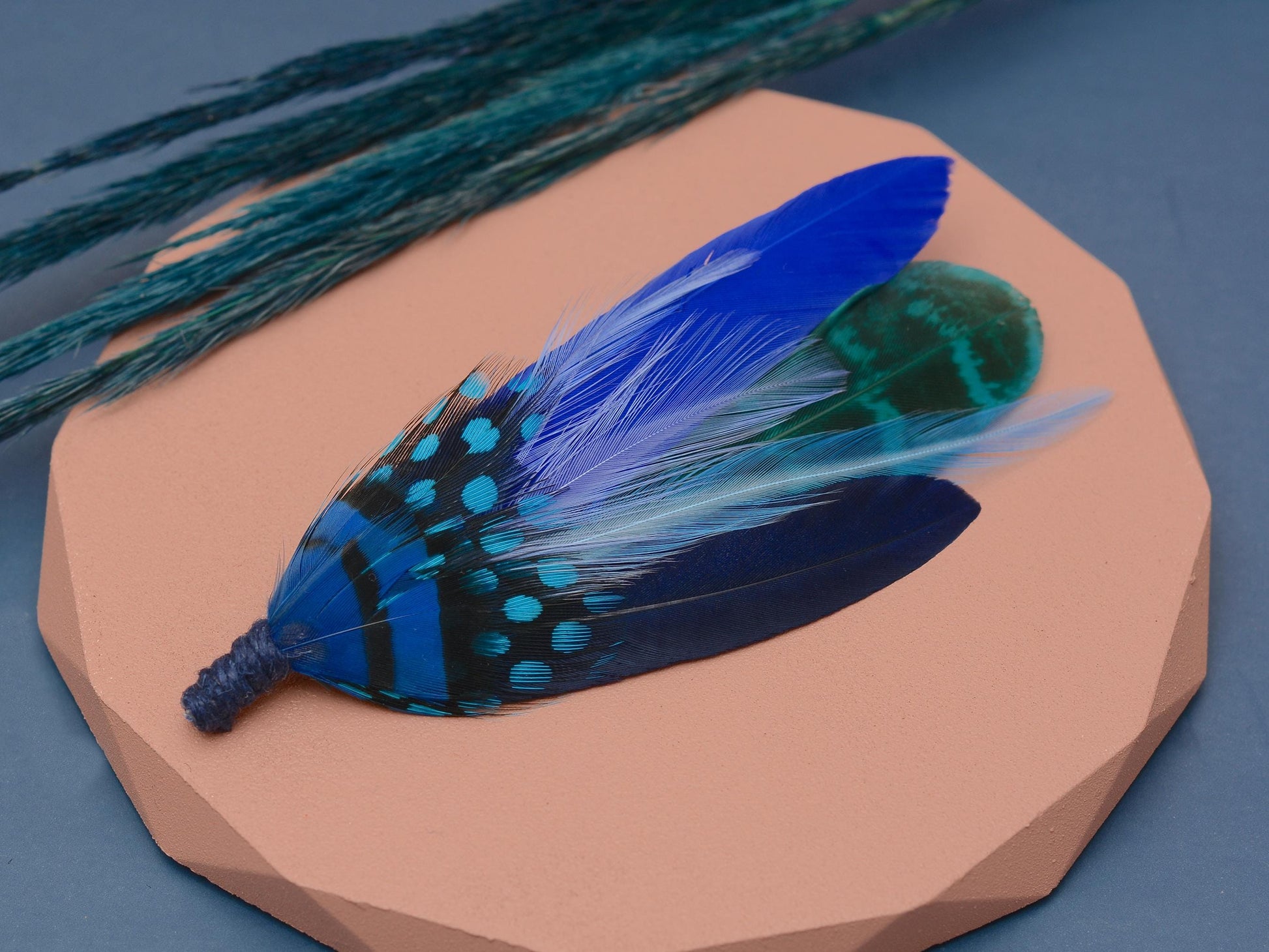Shades of Blue Feather Hat Pin | Blue Feather Boutonniere | Feather Brooch | Feather Corsage