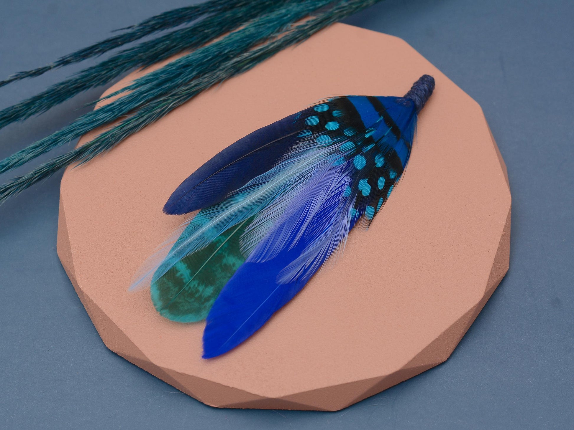 Shades of Blue Feather Hat Pin | Blue Feather Boutonniere | Feather Brooch | Feather Corsage