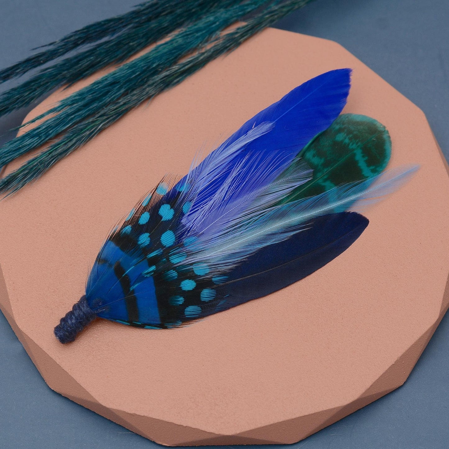 Shades of Blue Feather Hat Pin | Blue Feather Boutonniere | Feather Brooch | Feather Corsage