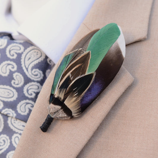 Bottle Green Duck Feather Pin Small No.232 | Duck Feather Boutonniere | Pheasant Feather Brooch | Feather Hat Pin