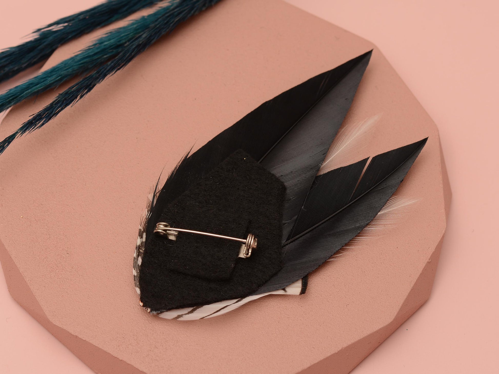 Monochrome Feather Hat Pin / Lapel Pin | Feather Boutonniere | Pheasant Feather Brooch