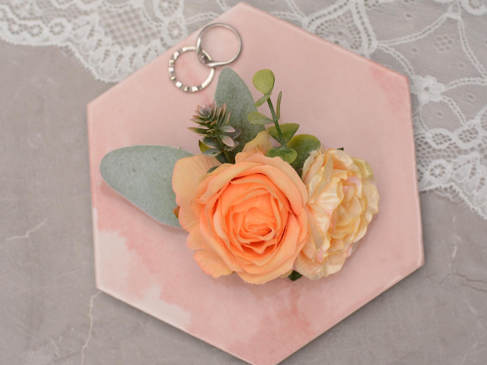 Yellow and Peach Rose and Peony Hair Clip | Yellow Flower Hair Clip | Orange Hair Clip | Bridesmaids Hair Clip | Bridal Hair Clip