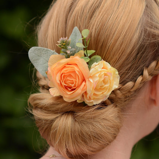 Yellow and Peach Rose and Peony Hair Clip | Yellow Flower Hair Clip | Orange Hair Clip | Bridesmaids Hair Clip | Bridal Hair Clip