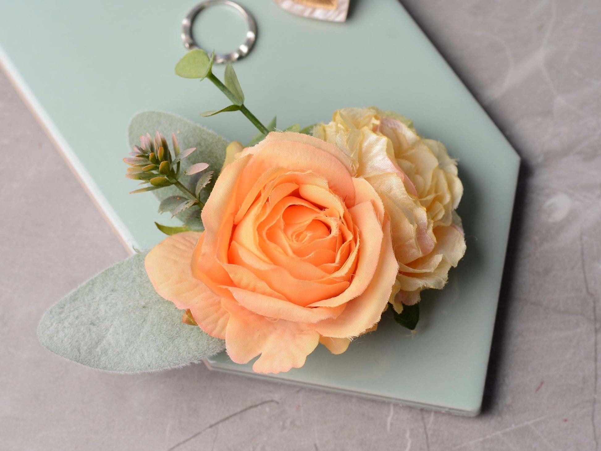 Yellow and Peach Rose and Peony Hair Clip | Yellow Flower Hair Clip | Orange Hair Clip | Bridesmaids Hair Clip | Bridal Hair Clip