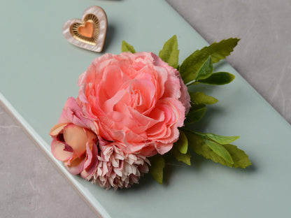 Flower Hair Clip in Coral and Blush Pink | Bridesmaids Hair Clip | Floral Headpiece | Bridal Hair Clip | Flower Bun Clip