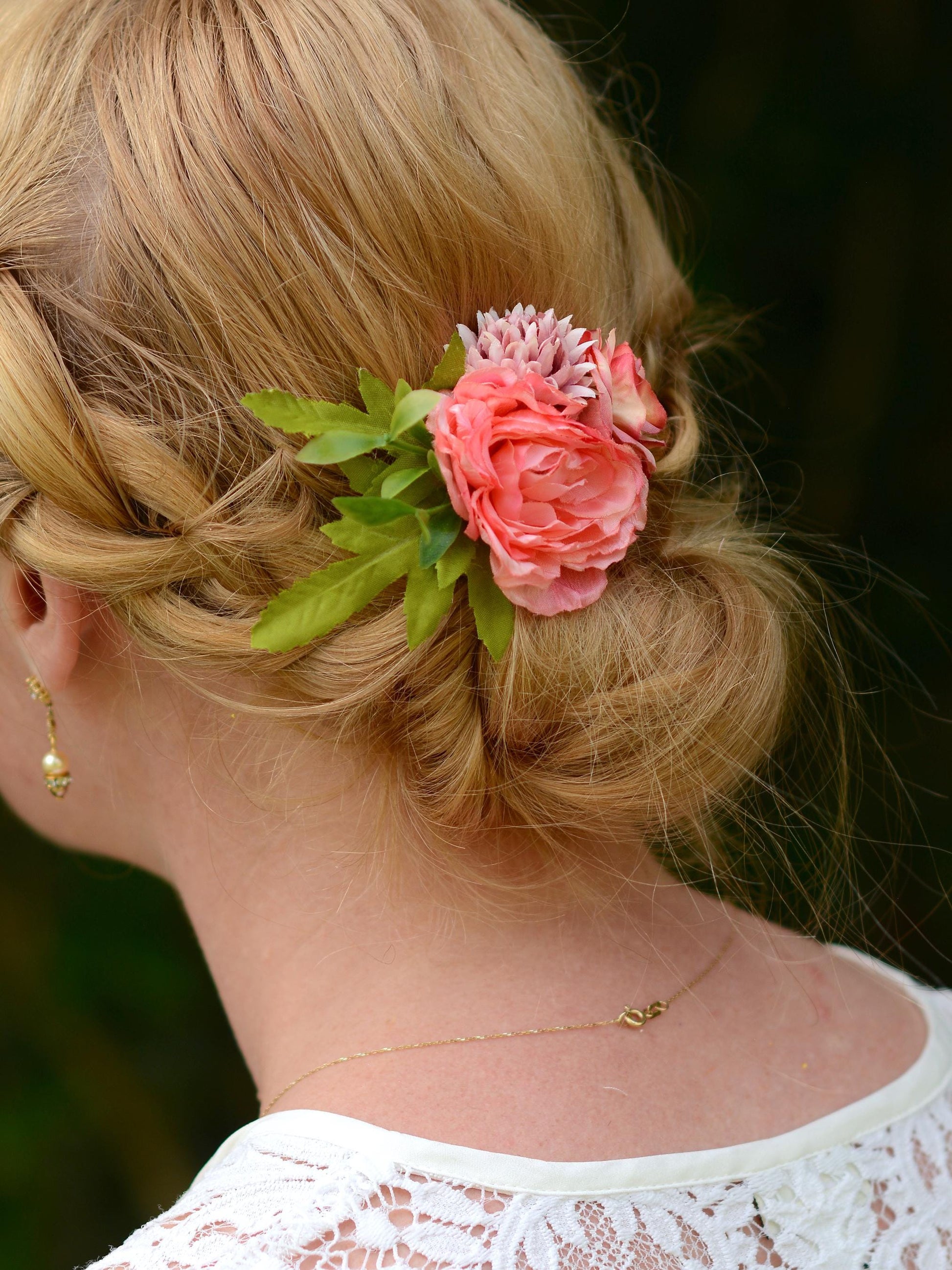 Flower Hair Clip in Coral and Blush Pink | Bridesmaids Hair Clip | Floral Headpiece | Bridal Hair Clip | Flower Bun Clip