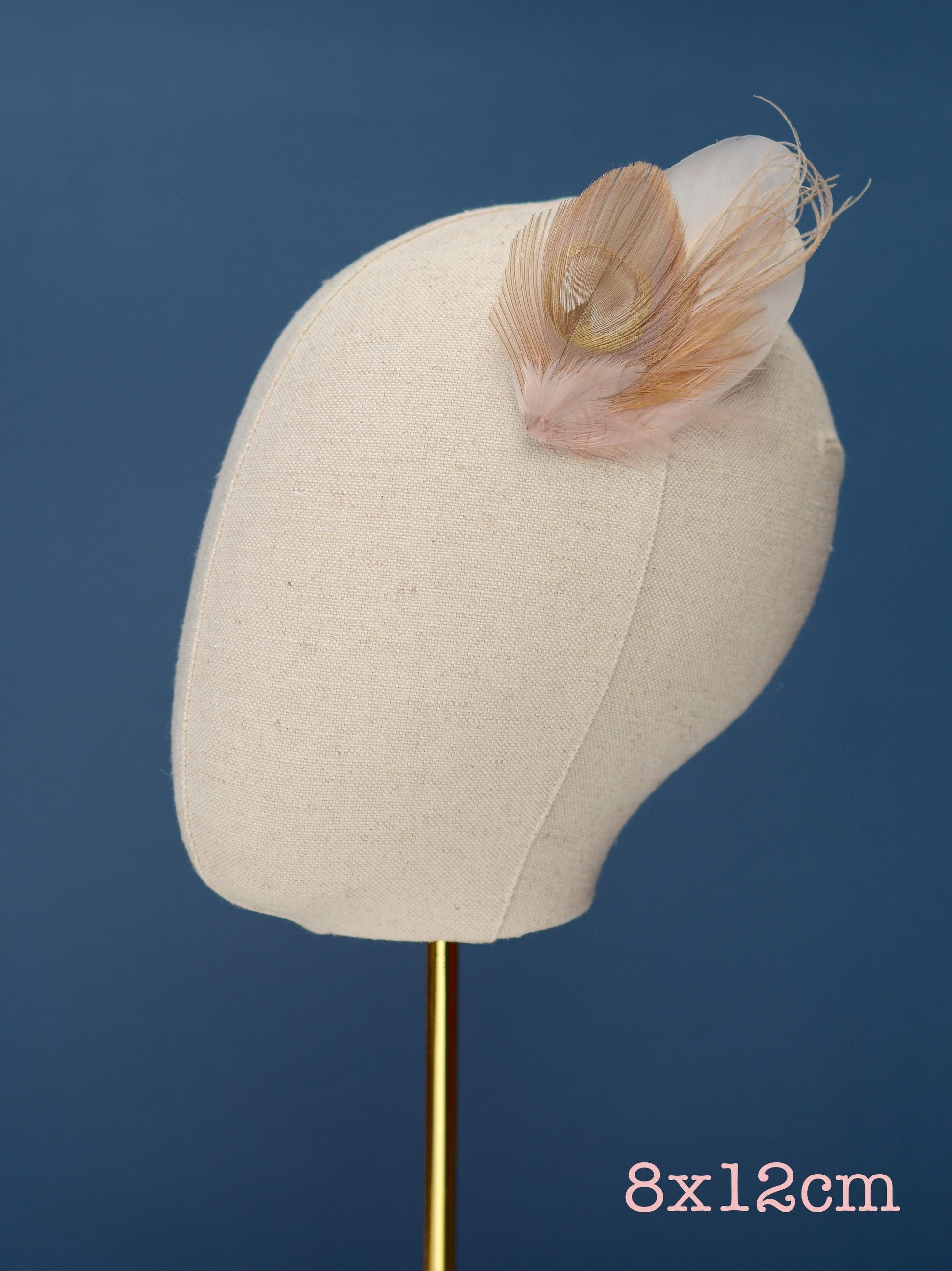 Feather Hair Clip in Golden Blush Pink and Antique Ivory Peacock | Bridal Feather Hair Clip | Blush Feather Fascinator