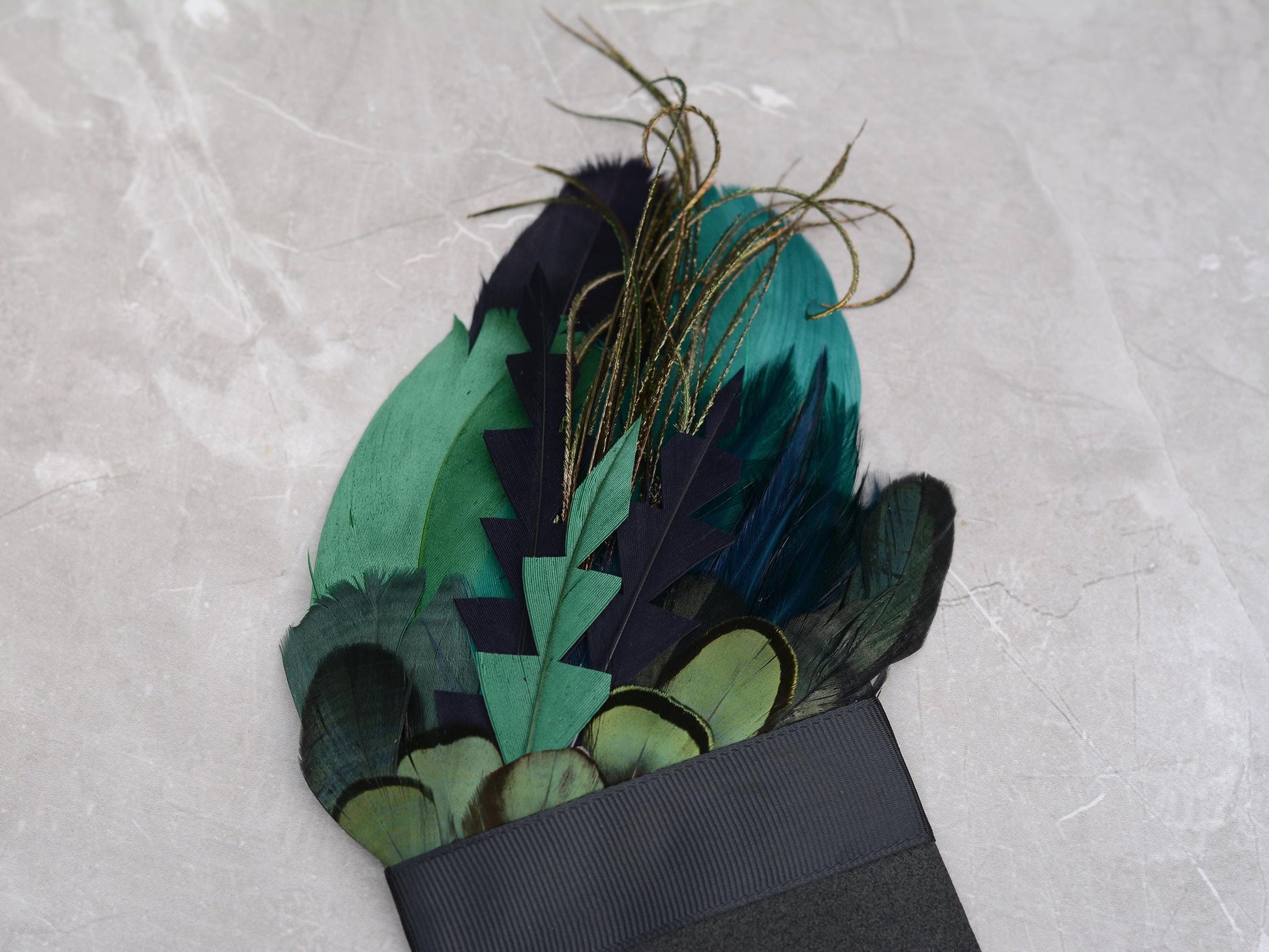 Feather Pocket Square in Deep Green and Black No.226 | Grooms Accessory