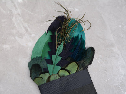 Feather Pocket Square in Deep Green and Black No.226 | Grooms Accessory