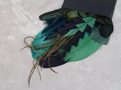 Feather Pocket Square in Deep Green and Black No.226 | Grooms Accessory
