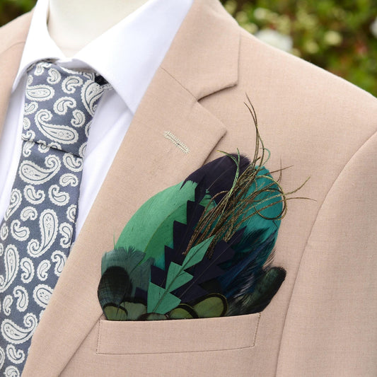Feather Pocket Square in Deep Green and Black No.226 | Grooms Accessory