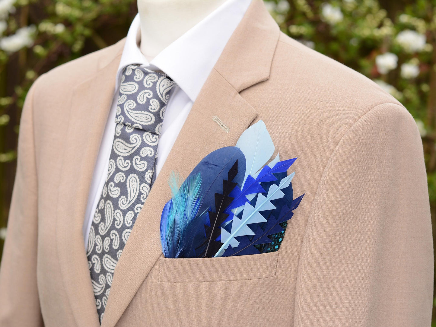 Shades of Blue Goose Feather Pocket Square No.208 | Suit Accessory | Feather Neck Tie | Grooms Outfit | Groomsmen Gift