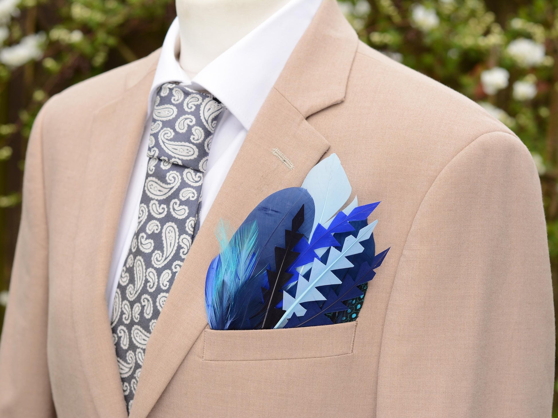 Shades of Blue Goose Feather Pocket Square No.208 | Suit Accessory | Feather Neck Tie | Grooms Outfit | Groomsmen Gift