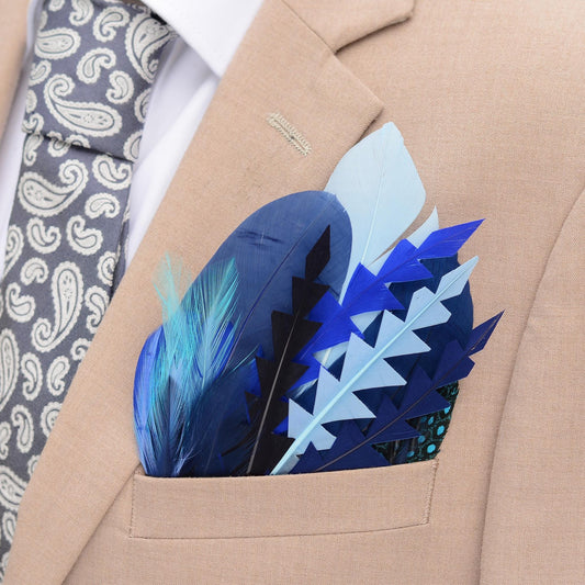 Shades of Blue Goose Feather Pocket Square No.208 | Suit Accessory | Feather Neck Tie | Grooms Outfit | Groomsmen Gift