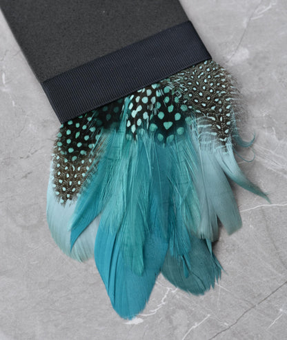 Ombre Teal and Green Feather Pocket Square No.117 | Suit Accessory | Feather Neck Tie | Grooms Outfit | Groomsmen Gift