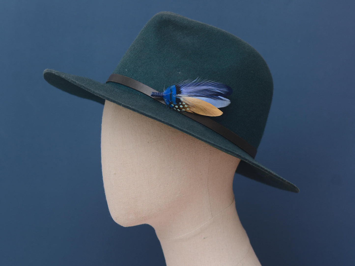 Shades of Blue and Gold Feather Lapel Pin / Hat Pin | Feather Boutonniere | Duck Feather Brooch