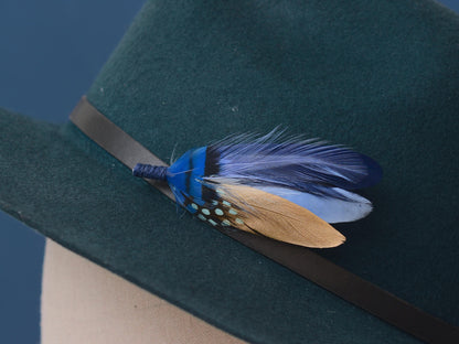 Shades of Blue and Gold Feather Lapel Pin / Hat Pin | Feather Boutonniere | Duck Feather Brooch