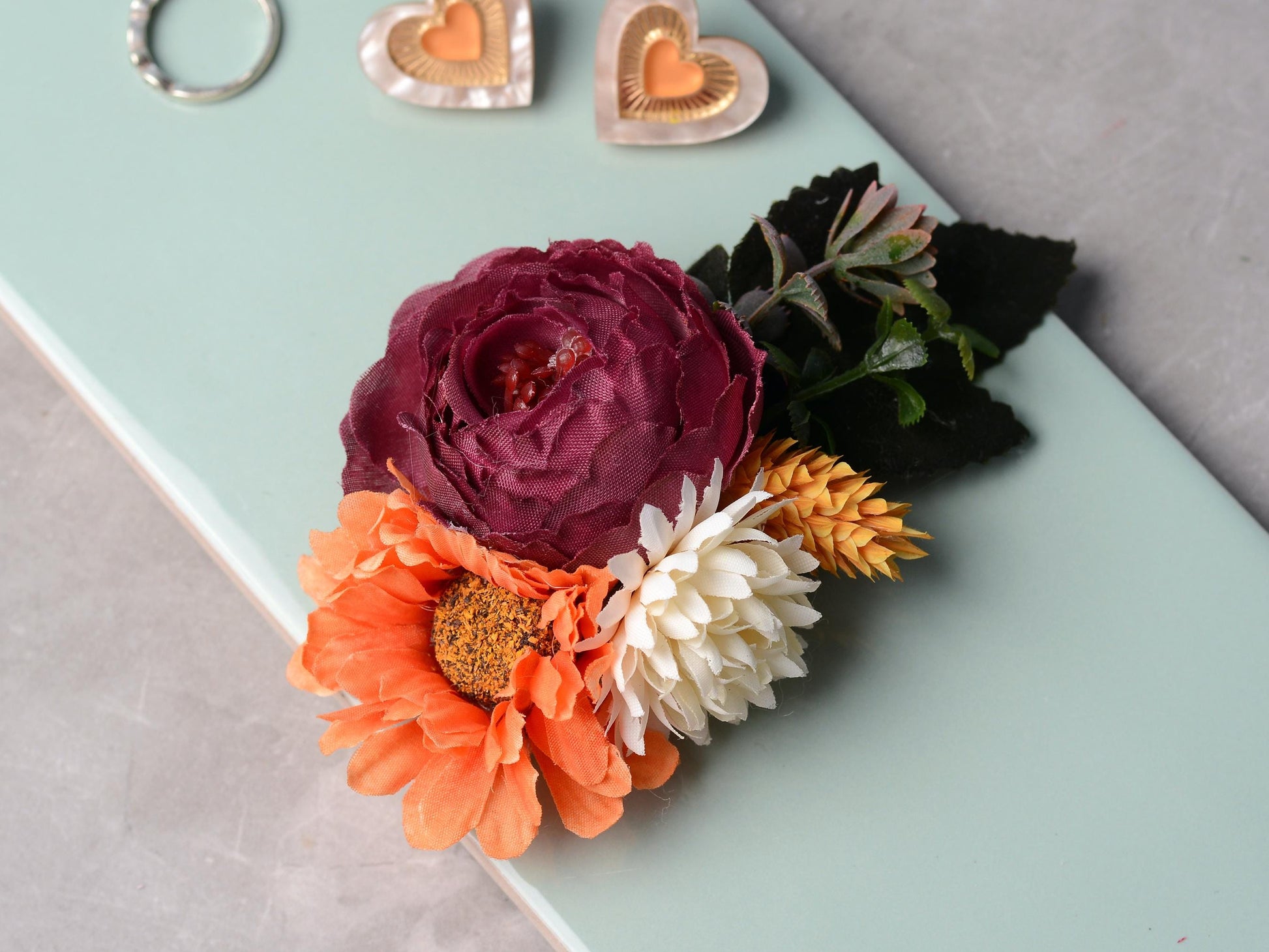 Rose Flower Hair Clip in Purple Burgundy and Burnt Orange | Fall Wedding Hair Piece