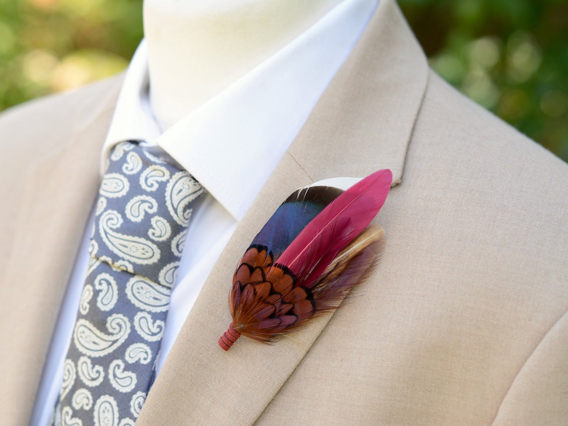 Navy and Burgundy Duck and Pheasant Feather Pin / Hat Pin | Duck Feather Boutonniere | Pheasant Feather Brooch | Feather Hat Pin
