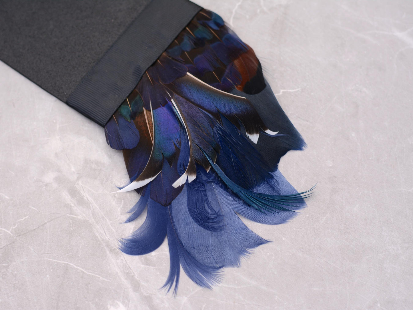 Navy Blue Duck and Pheasant Feather Pocket Square No.130 | Suit Accessory | Feather Neck Tie | Grooms Outfit