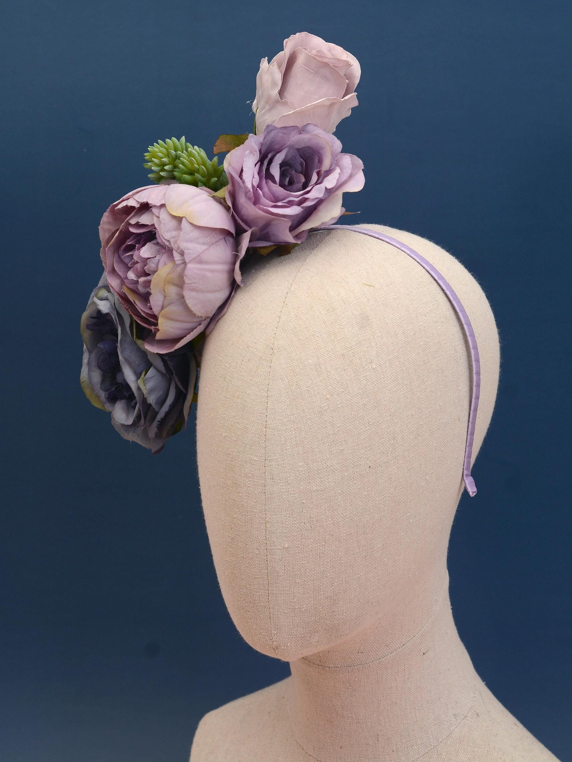 Flower Headpiece in Blue and Lavender Purple | Rose Flower Crown | Flower Fascinator | Flower Headband | Wedding Headpiece | Races Headpiece
