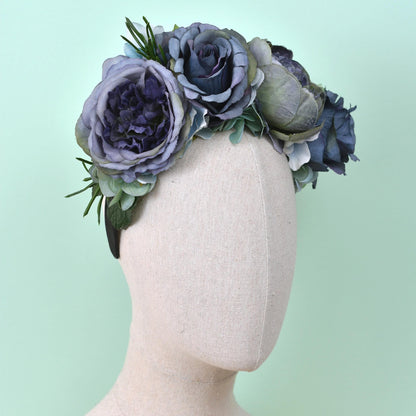 Oceana - Flower Crown Headpiece in Blue | Blue Flower Crown | Peony Flower Crown | Rose Headband | Something Blue | Bridal Headpiece