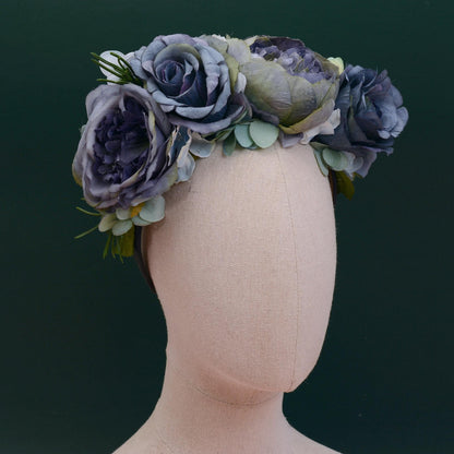 Oceana - Flower Crown Headpiece in Blue | Blue Flower Crown | Peony Flower Crown | Rose Headband | Something Blue | Bridal Headpiece