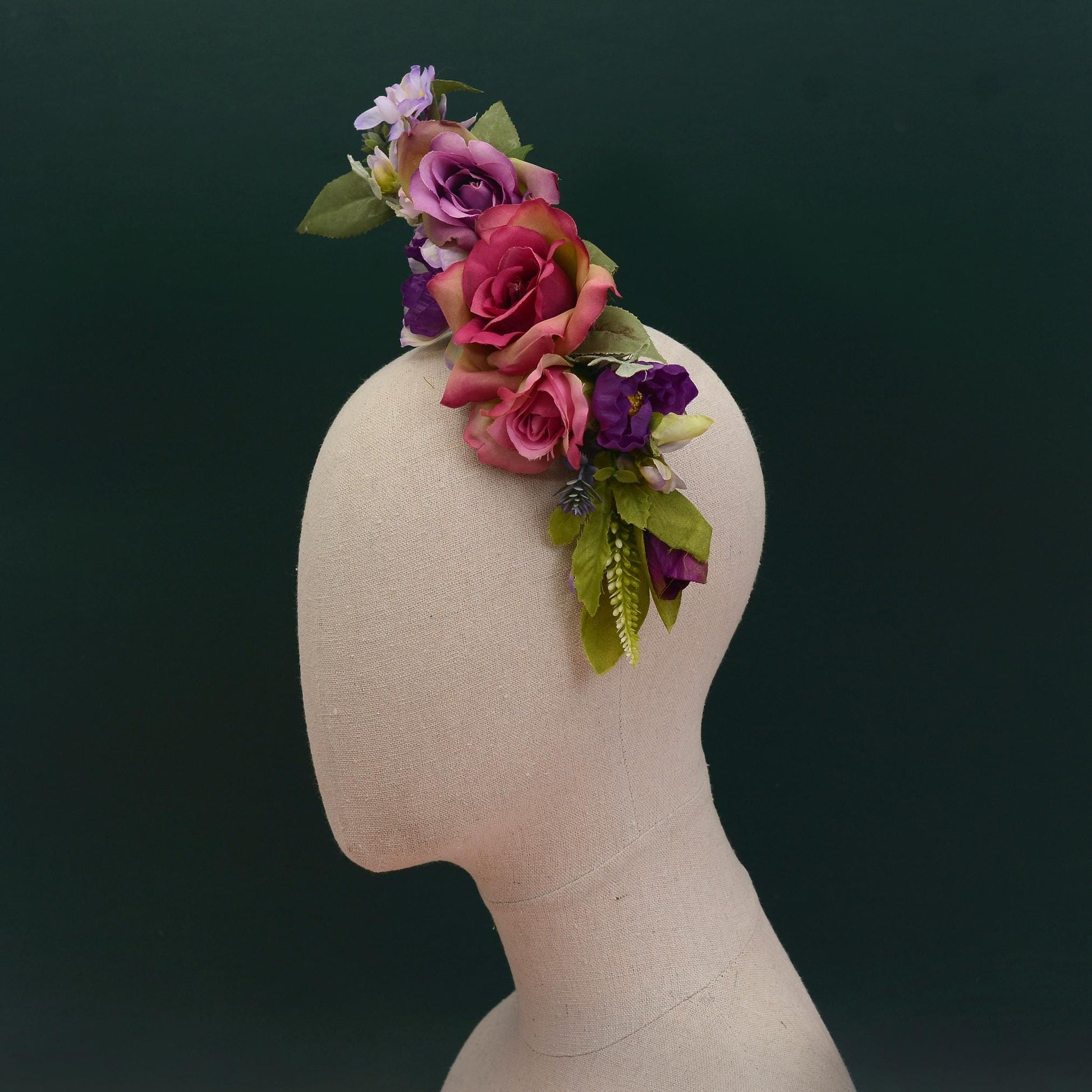 Sculptural Purple and Pink Roses Headpiece | Flower Crown | Flower Fascinator | Flower Headband | Wedding Headpiece | Races Headpiece